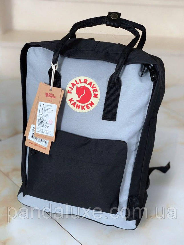 Рюкзак стильний канкен Fjallraven Kanken Classic 16л чорний із сірим, фото 1
