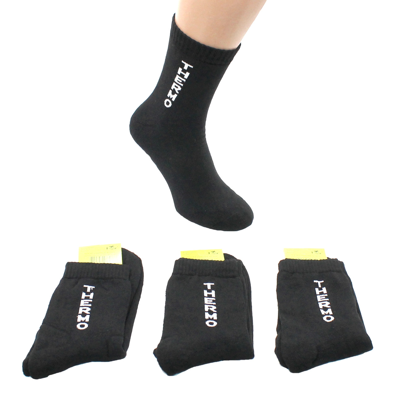 Чоловічі зимові шкарпетки високі махрові Упаковка 12 пар Теплі термошкарпетки повсякденні від виробника Чорні 42-45, фото 1