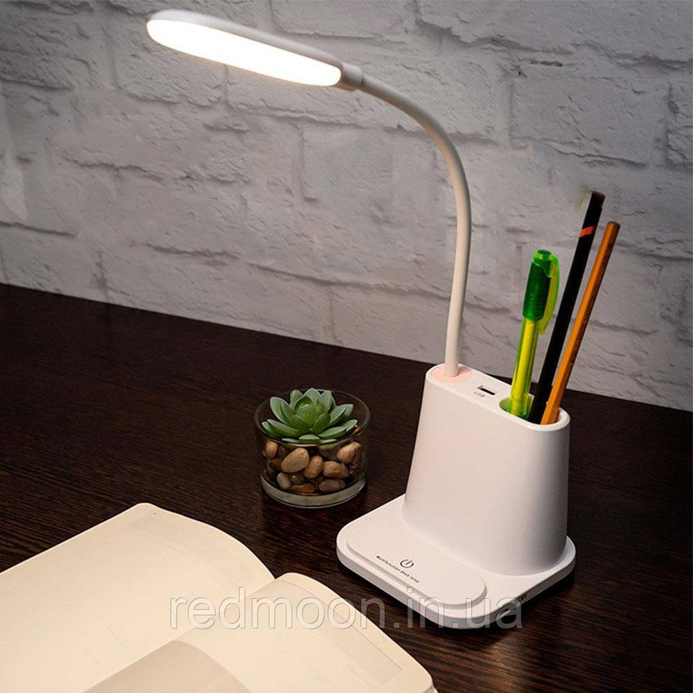 Настільна LED лампа 3в1 з PowerBank та органайзером / Портативний світильник з підставкою для телефону