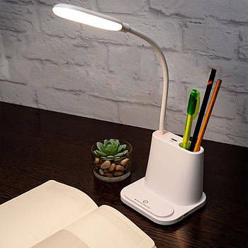 Настільна LED лампа 3в1 з PowerBank та органайзером / Портативний світильник з підставкою для телефону