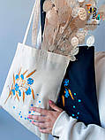 Шопер з бязі "Букет волошок і колосків" з друком Чорний/Світлий беж Розмір: 35см х 38см, фото 10