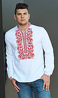 Хлопковая мужская вышиванка с Сокальской вышивкой. Рубашка-вышиванка с длинным рукавом. 42