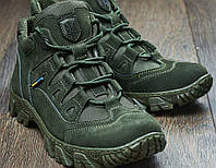 Военные кроссовки олива,хаки,зеленые тактические ВСУ ВСУ мужские нубук+кордура с гербом на осень,осенние
