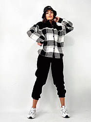 Жіночий прогулянковий костюм сорочка в клітку кашемір і штани джоггери мікровельвет великого розміру батал