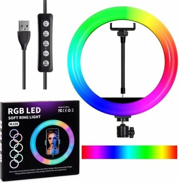 Кільцева LED лампа RGB MJ26 26см 1 крепл.тел USB, фото 1