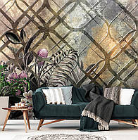 Флизелиновые фотообои в гостиную 460x300 см Орнаменты арт-декор Структура Листья и Цветы (13583V12) +клей