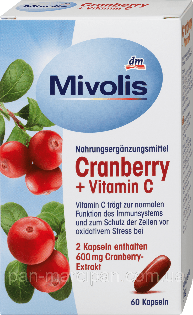 Біологічно активна добавка журавлина та вітамін С Mivolis 60 капсул (Німеччина)