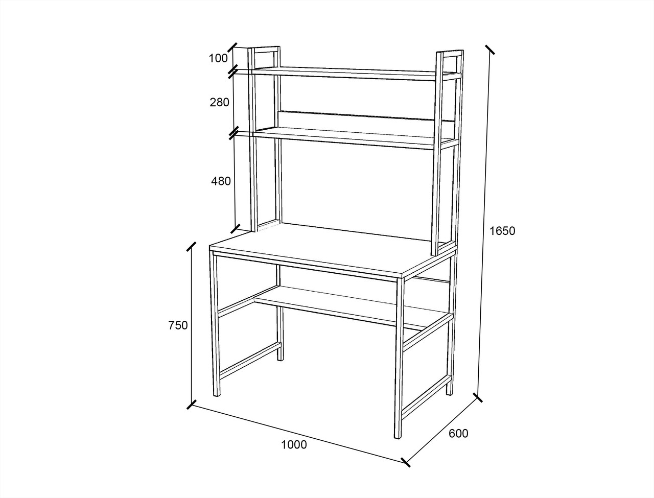 Письменный стол "Литл" в стиле Loft с верхними полками