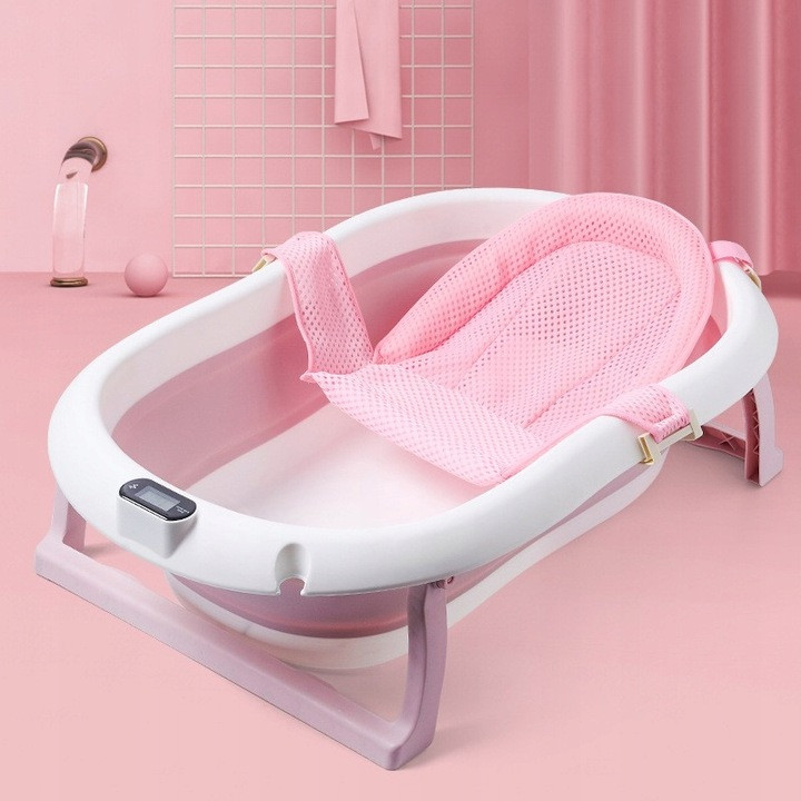 Складна ванночка дитяча з гамачком і термометром рожева