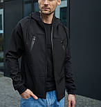 Демісезонна куртка чоловіча SoftShell осінь-весна тактична чорна. Живе фото. Вітровка софт шел, фото 8