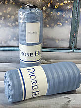 Сатинова простирадло на гумці + 2 наволочки 50*70 Тм Diore Home колір блакитний