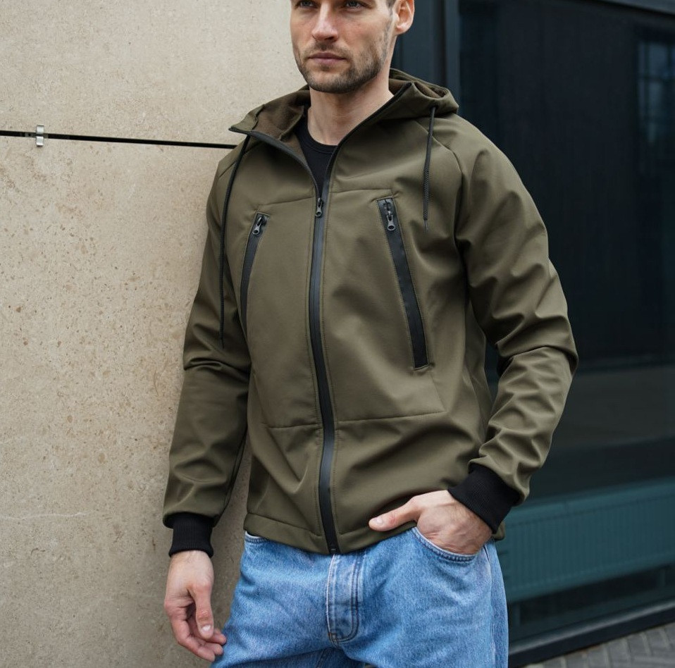 Куртка чоловіча SoftShell осінь-весна демісезонна тактична хакі. Живе фото. Вітровка софт шел, фото 1