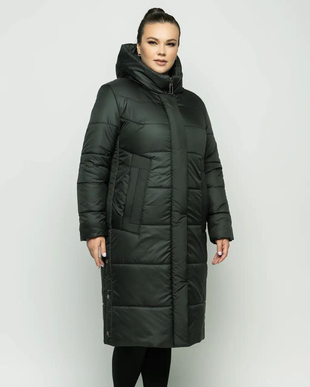 Пуховики зимові жіночі великого розміру 48-58 темно-зелений, фото 1