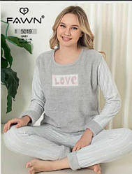 Комплект зимовий жіночий, 3-ка (футболка довгий рукав + штани + маска для сну), Fawn