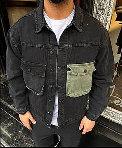 Джинсова куртка чоловіча чорна оверсайз весна-осінь без капюшона Yuki