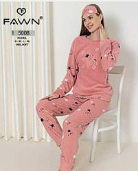 Комплект зимовий жіночий, 3-ка (футболка довгий рукав + штани + маска для сну), Fawn