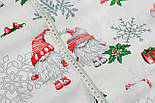 Новорічна тканина "Гноми з прозорими сніжинками" на білому №3011, фото 4