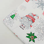 Новорічна тканина "Гноми з прозорими сніжинками" на білому №3011, фото 7