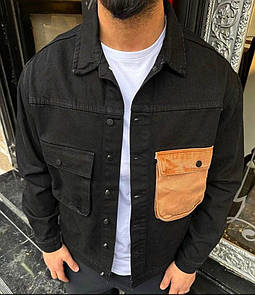 Джинсова куртка чоловіча чорна оверсайз весна-осінь без капюшона Yuki