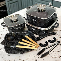Набор кастрюль и сковорода гриль с лопатками Higher Kitchen НК317 (14 предметов) Черный