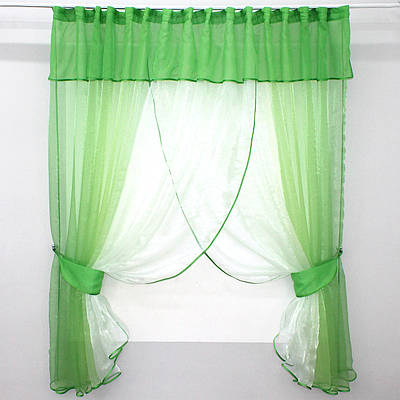 Кухонні шторки (400х170см.) комбіновані. Колір салатовий з білим. Код 111к 52-0228