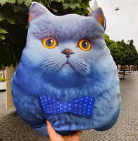 Подушка-игрушка котик Серая кошка с синим бантиком
