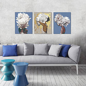 Комплект картин за номерами Riviera Blanca Квіткові образи (ITR-030) 3 шт в наборі