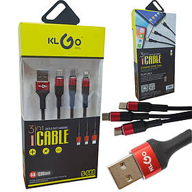 USB кабель для зарядки телефону S688 3в1 плетений 120см провід швидка зарядка Typec Micro Lightning