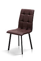 Современный красивый коричневый обеденный кухонный стул с мягким сиденьем и спинкой на черных металлических ножках Тринити