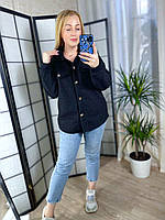 Уютная мягкая объемная женская кофта Тедди рубашка меховая на пуговицах куртка барашек Черный, 46