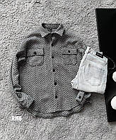 Мужская рубашка в клетку байковая (серая) r166 классная стильная модная и теплая премиум качество для парней.