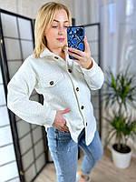 Уютная мягкая объемная женская кофта Тедди рубашка меховая на пуговицах куртка барашек Молочный, 48