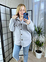 Уютная мягкая объемная женская кофта Тедди рубашка меховая на пуговицах куртка барашек Графит, 46