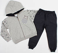 Спортивный костюм для девочки светло-серый Турция: кофта на молнии с капюшоном + штаны, р. 98 (2-3 года)