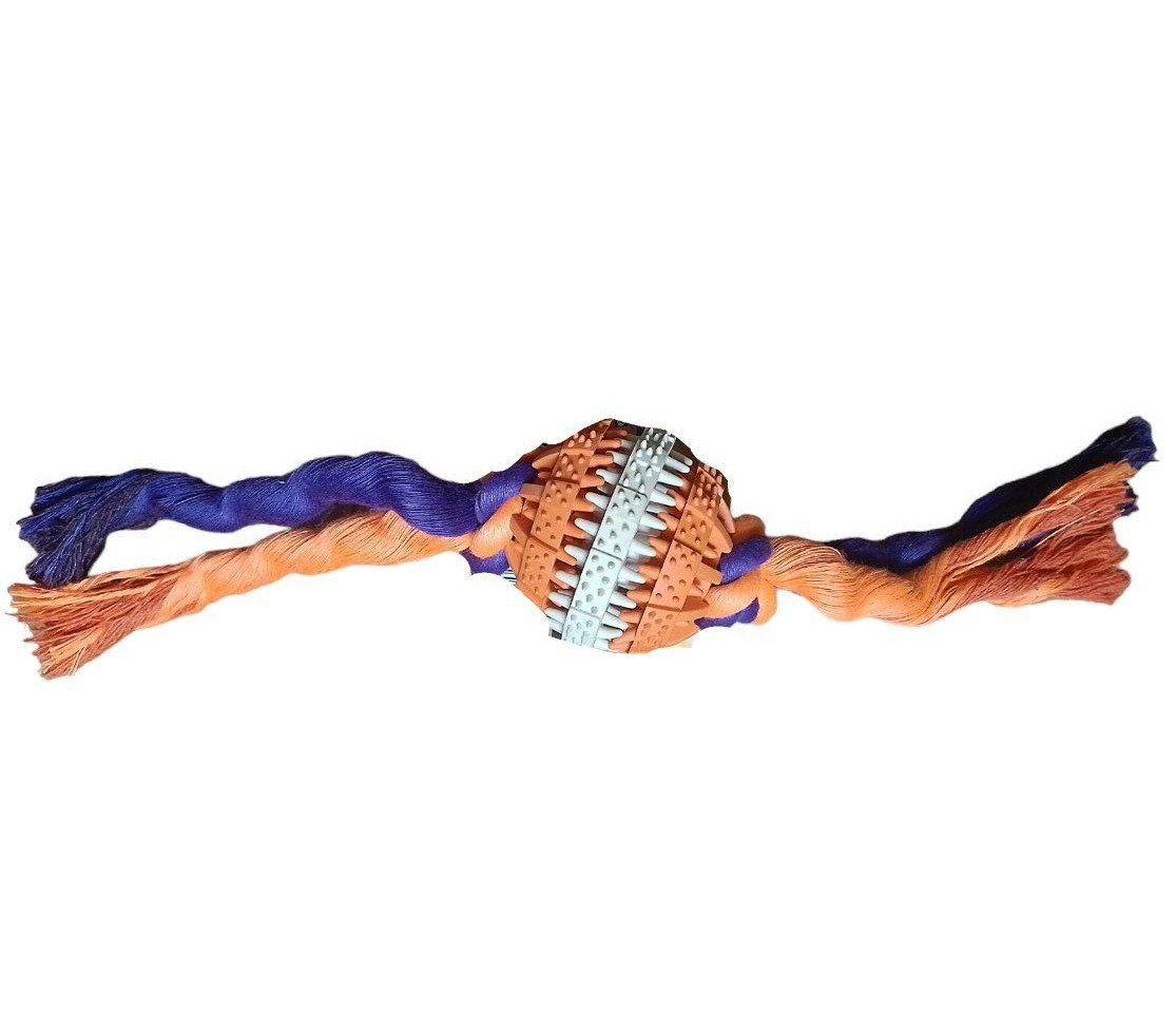 Іграшка для собак ZooMax Грейфер канат з м'ячем масажним 6х22 см ER132 Помаранчевий