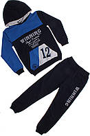 Качественный спортивный костюм для мальчика синий Турция: худи с капюшоном + штаны, р. 128,134
