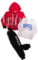Спортивный костюм для мальчика: кофта+футболка с длинным рукавом + брюки Xgs КНР красный/черный р.140