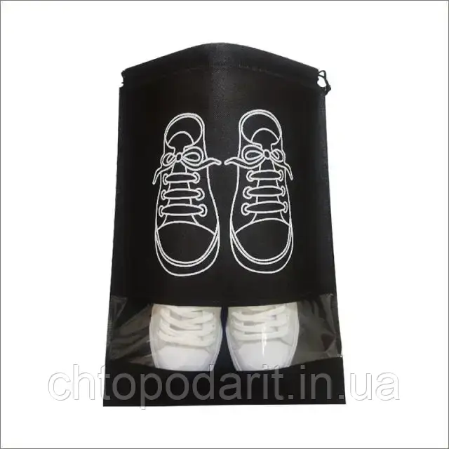 Мешочек для обуви, чехол, пакет, сумка для хранения кроссовок черного цвета, размер 27*35 Код 00-0000 - фото 3 - id-p1943790723