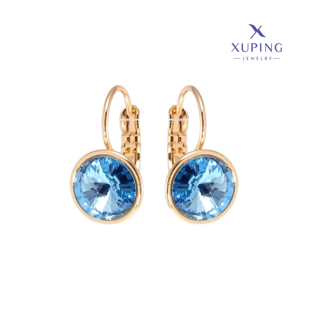 Сережки Xuping Позолота 18K з кр-ми Swarovski французький замок "Кристали Aquamarine" ø 10мм