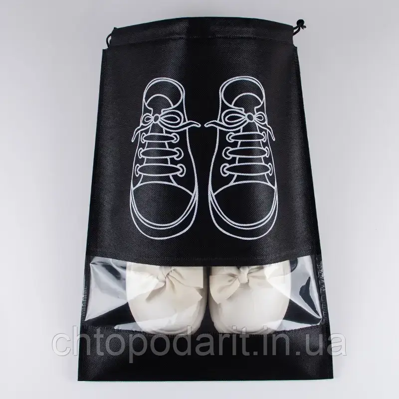 Мешочек для обуви, чехол, пакет, сумка для хранения кроссовок черного цвета, размер 27*35 Код 00-0003 - фото 3 - id-p1943791697