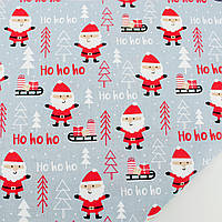 Новогодняя ткань "Дед мороз " на сером фоне № 742