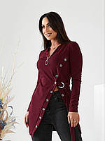 Стильна жіноча подовжена асиметрична туніка батал р.42-52. Арт-2463/15 марсала