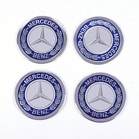 Наклейка эмблема на колесный колпак или диск наклейки Mercedes-Benz 60ММ синяя 4шт