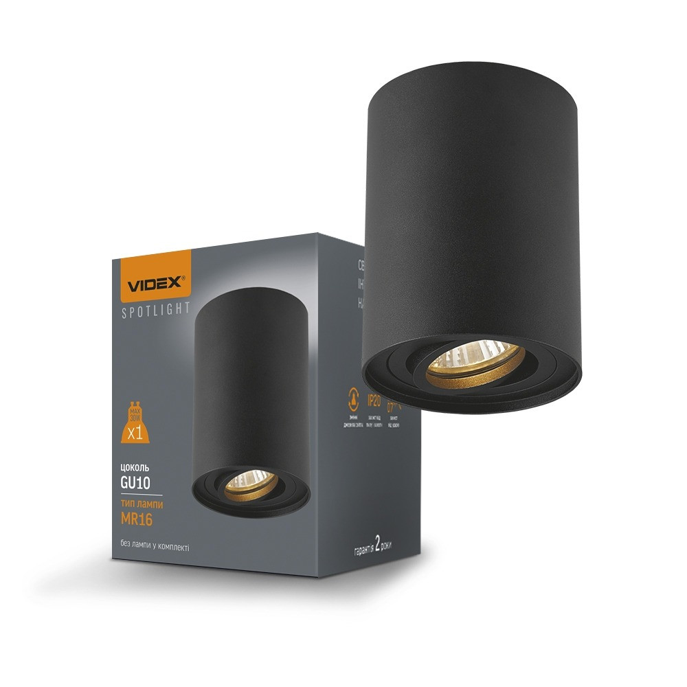 Світильник накладний Videx SPF13A під лампу MR16/GU10 IP20 чорний VL-SPF13A-B