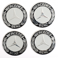 Наклейка эмблема на колесный колпак или диск Mercedes-Benz 90ММ черная с колоском 4шт