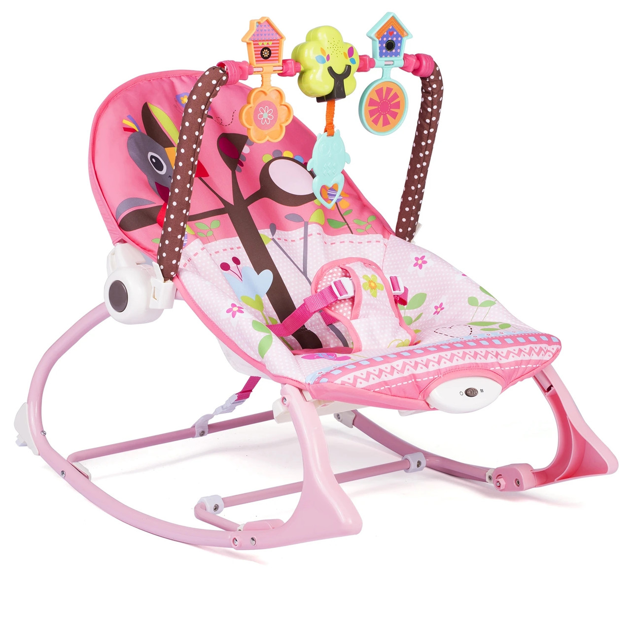 Багатофункціональний дитячий шезлонг 3 в 1 "Ricokids", крісло-гойдалка з вібрацією й музикою, рожевий