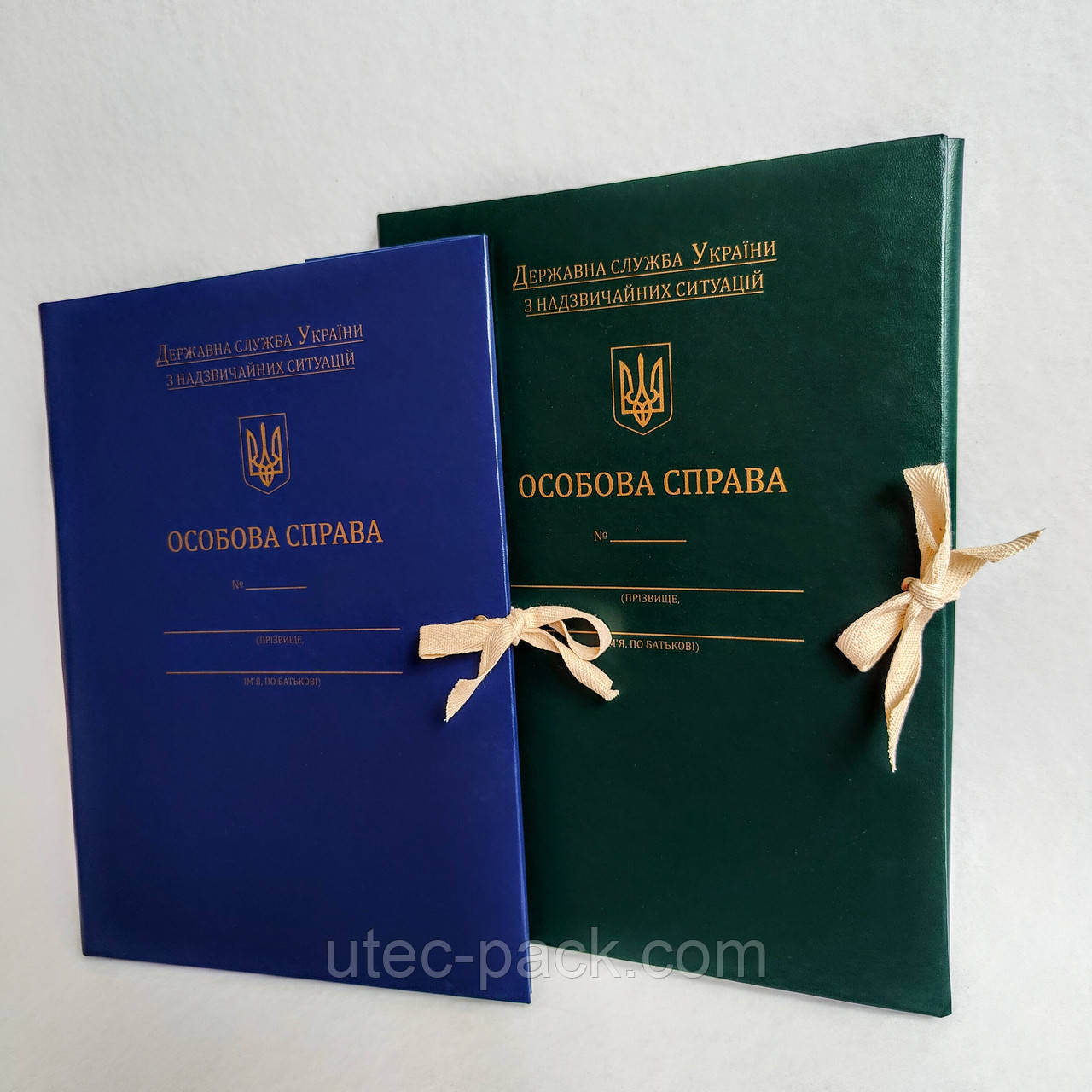 Папка Особова справа кор.30мм з бумвінілу для Державної служби України НС з тисненням ф. А4 на зав'язках зелений