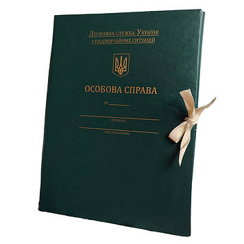 Папка Особова справа корінець 40мм із бумвінілу для Державної служби України НС з тисненням ф. А4, зав'язки зелений
