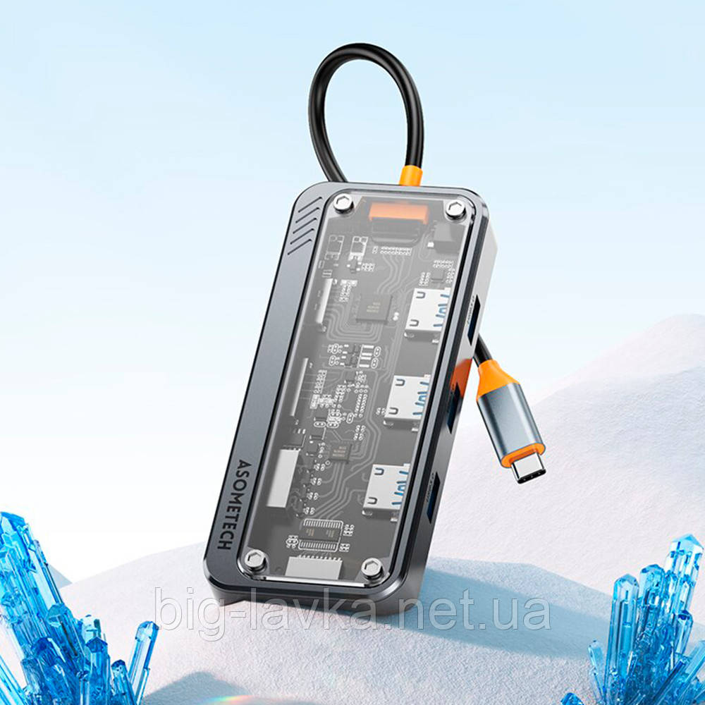 Хаб Asometech Smooth Connection 100W 10in1 Type-C до 4K HDTV/VGA/SD/TF Card/USB 3.0/3.5mm/PD Fast Charge
