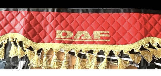 Штори люкс у кабіну ДАФ DAF лобове скло-1 та бічні-2 екошкіра червоний